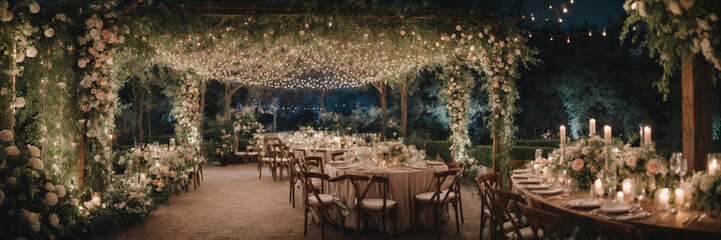 Romantic garden wedding with flairy lights. Background