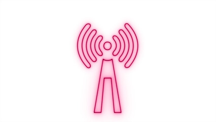 glowing wifi antenna icon. Radio antenna neon icon on the white background.