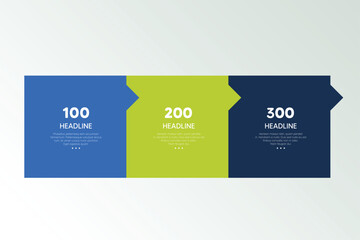 Three step arrow template for presentation. 3 steps options, elements, infographic.