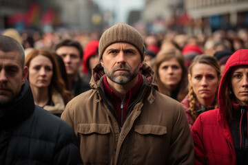 Political Rally. People at a political rally expressing diverse viewpoints, reflecting the complexity of societal beliefs. Generative AI.