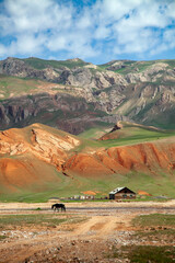 landscape with red mountains and blue sky