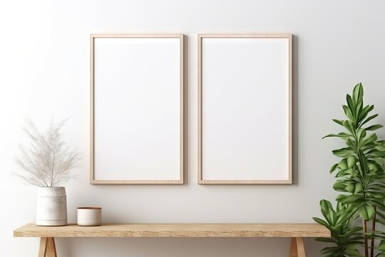 Empty white picture with wooden frame, picture mockup © steffenak