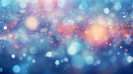 Obraz na płótnie Canvas Blurred lights background with snow. Glitter confetti bokeh background. Generative AI