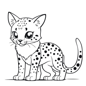 A vector of a cute Cheetah in black and white coloring transparent white background PNG