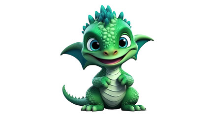 Obraz premium green dragon baby on a white isolated background. Symbol of the Chinese New Year 2024. Cartoon character