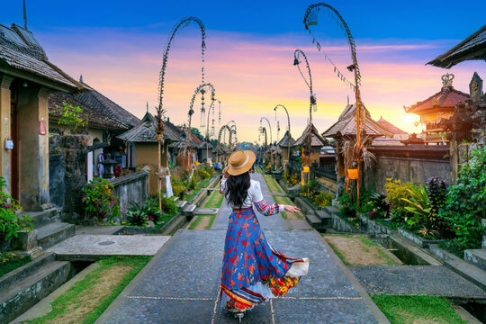 Tourist walking at Penglipuran village is a traditional oldest Bali village in Bali, Indonesia.