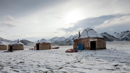 yurt camp in the Tien Shan mountains under snow
