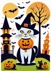 funny Halloween scene modern cartoon style. 