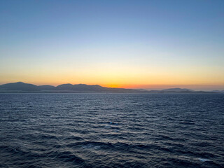 morning in the mediterranean sea, view form a cruise ship of the sunrise