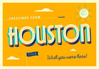 Greetings from Houston, Texas, USA - Wish you were here! - Touristic Postcard. Vector Illustration. © CallahanLounge