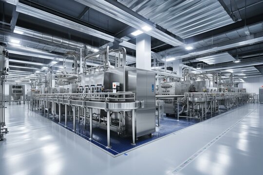 A modern food processing facility with advanced machinery and equipment. Generative AI