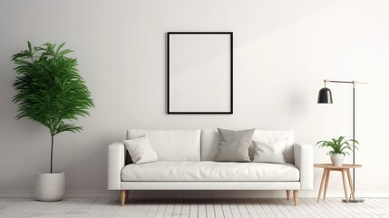 Scandinavian style large living room a large blank white frame.
