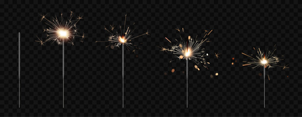 Sparkler vector set. Collection of realistic bengal fire