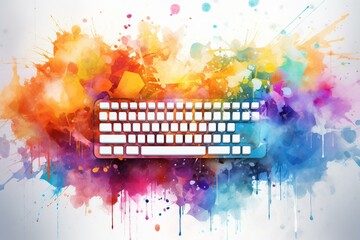 Colorful keyboard floating on watercolor backdrop. Generative AI - obrazy, fototapety, plakaty