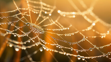 Morning Dew Delicately Adorning a Spider Web