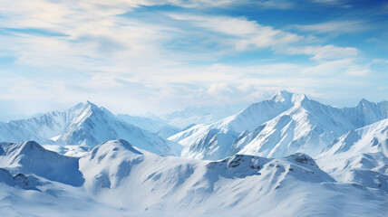Panorama of a Mountain Range Covered in Snow