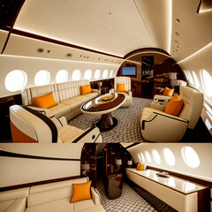 The cabin of a private jet, is luxury, with maximum comfort, very expensive, and beautiful.