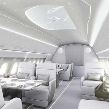 The cabin of a private jet, is luxury, with maximum comfort, very expensive, and beautiful.
