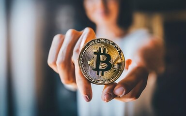 hand holding bitcoin crypto coin