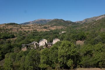 Fototapeta premium Small mountain village in the Pyrenees Orientales Brangoly