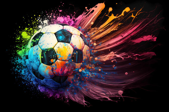 Soccer ball in an abstract watercolor concept