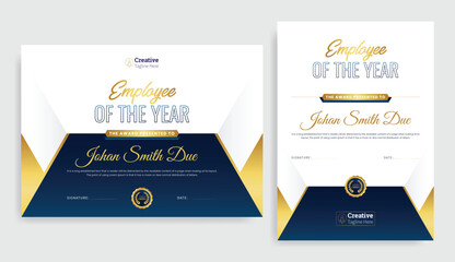 Certificate Design. Employee of The Year. Employee of the Month Gold Corporate Template Vector Design. Employee of the Year, Month, Week 