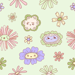 Hippie groovy floral seamless pattern - 648207434