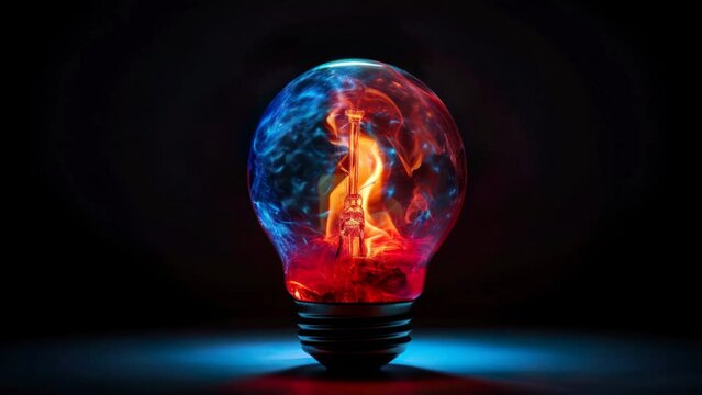 Illustration of light bulb and energy 4k. Abstract Bulbs Background. Creative Idea Concept with light bulb motion