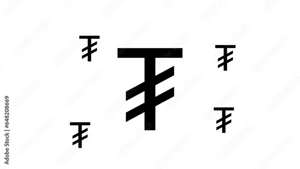 Poster zoom in and out animation the tugrik symbol. large black symbol in the center and four small symbols