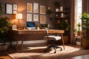 a cozy home office with a warm and inviting atmosphere - AI Generative