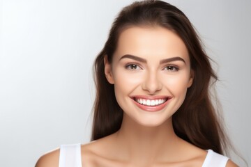 Portrait of Beautiful Young Model Woman with Clean Teeth


