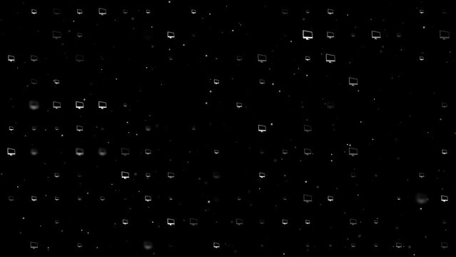 Template animation of evenly spaced monoblock symbols of different sizes and opacity. Animation of transparency and size. Seamless looped 4k animation on black background with stars