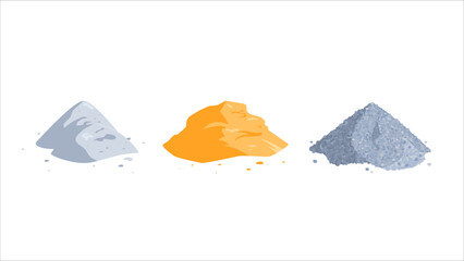 Sand, cement, gravel piles, vector icons