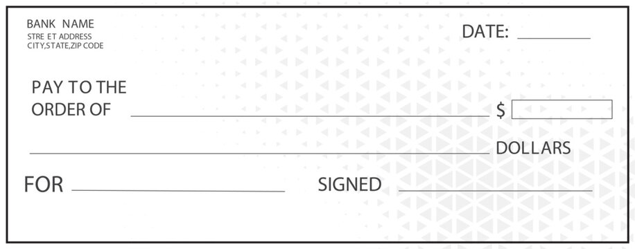 Blank Bank Cheque. Personal Desk Check Template