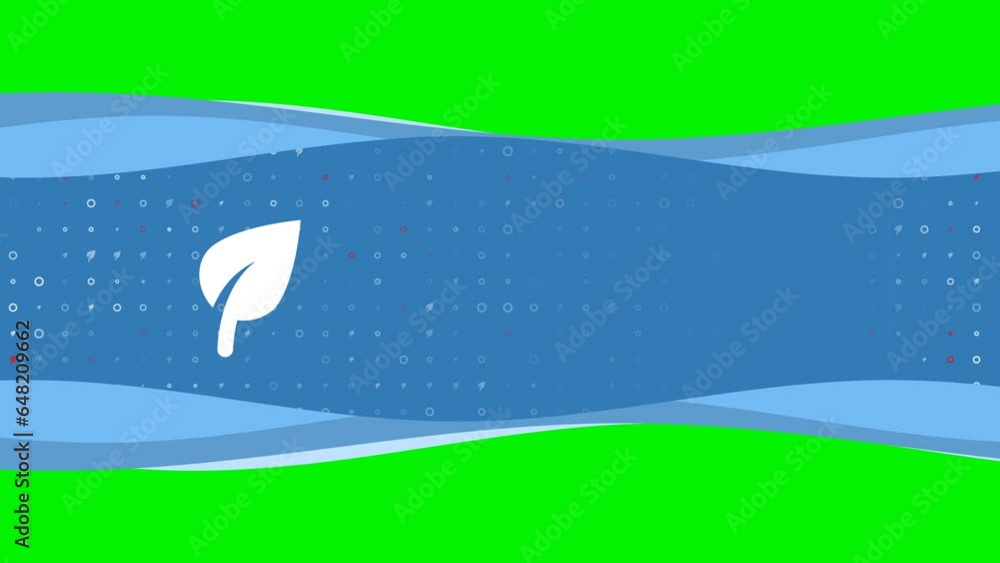 Poster animation of blue banner waves movement with white leaf symbol on the left. on the background there 