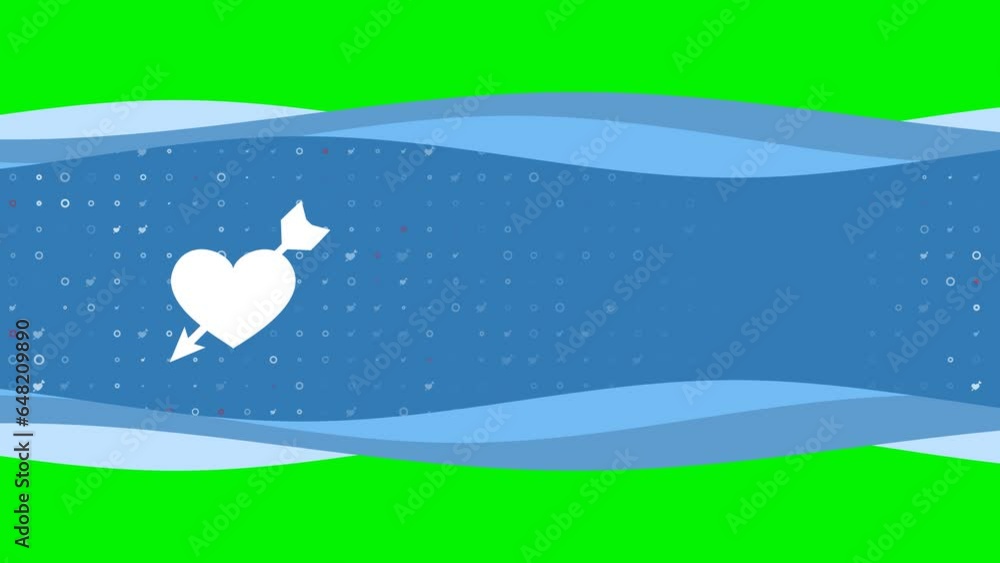 Poster animation of blue banner waves movement with white cupid arrow symbol on the left. on the background