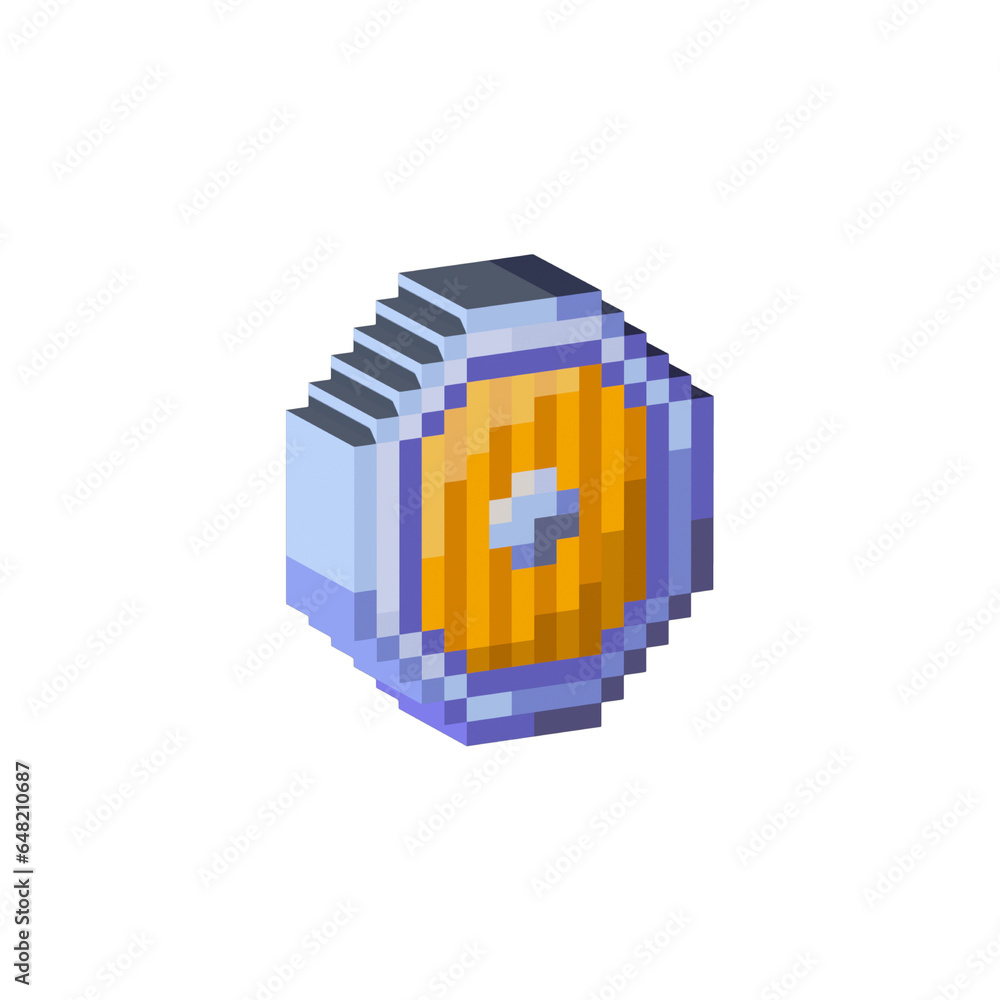 Fototapete isometric pixel art 3d of shield for items asset. simple 3d of shield defense for game on pixelated 