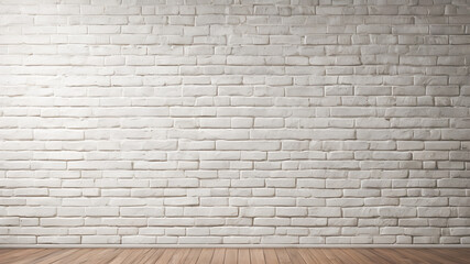 White brick wall with wooden floor and copy space for your text.