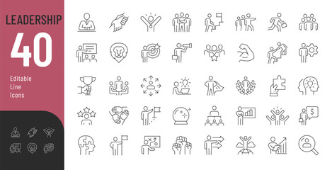 Leadership Line Editable Icons set. Vector illustration in modern thin line style of management icons:  leader, delegation, control, responsibility, and more. Pictograms and infographics. - obrazy, fototapety, plakaty
