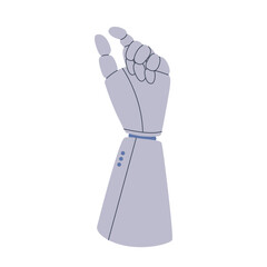 Hand of cyborg or robot is holding something. Mechanical palm with fingers. Artificial intelligence draws. Vector flat isolated illustration.