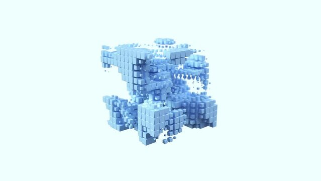 transforming block of blue cubes