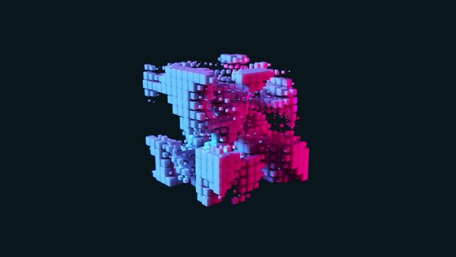 transforming block of blue cubes
