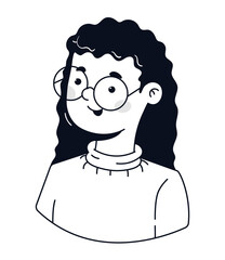 girl with curly hair doodle icon
