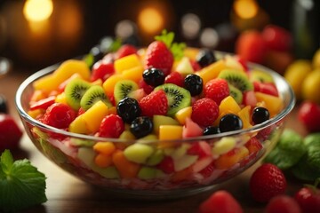an extreme closeup shot of a fruit salad