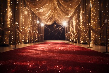 a red carpet decorated with sparkling lights. Generative AI