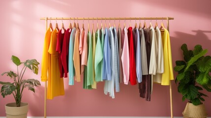 Colorful shirts on hangers