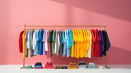 Colorful shirts on hangers