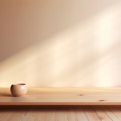 pink background for product presentation with wooden podium, light on the right
