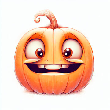 Ilustración calabaza sonriente y amigable con ojos y boca, dibujo halloween, ilustración infantil 