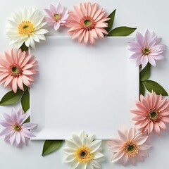 Obraz premium Wedding multicolored floral border on white card on monotone background